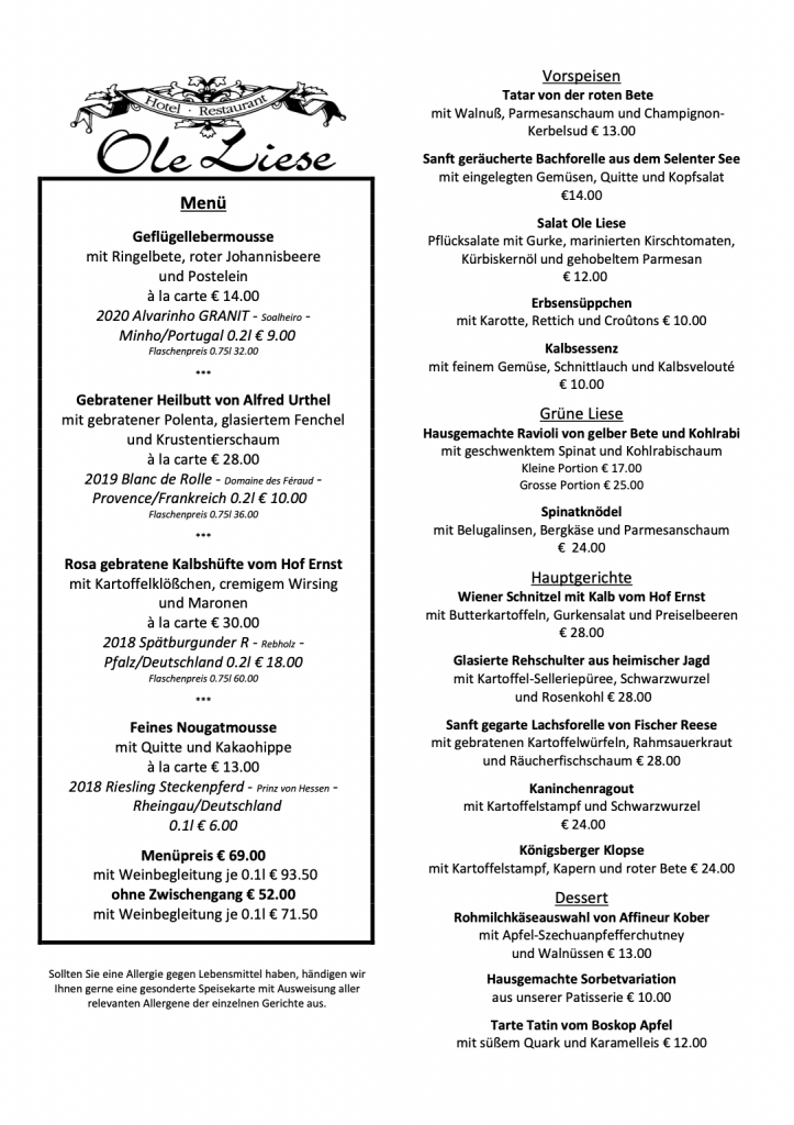Speisekarte Ole Liese