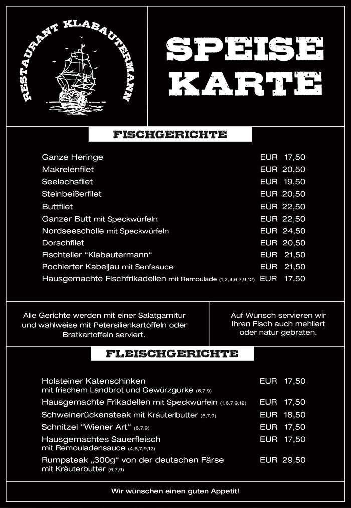 Restaurant Klabautermann MENÜ