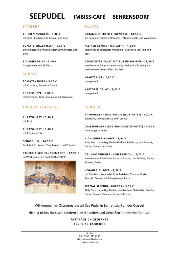 Speisekarte Seepudel